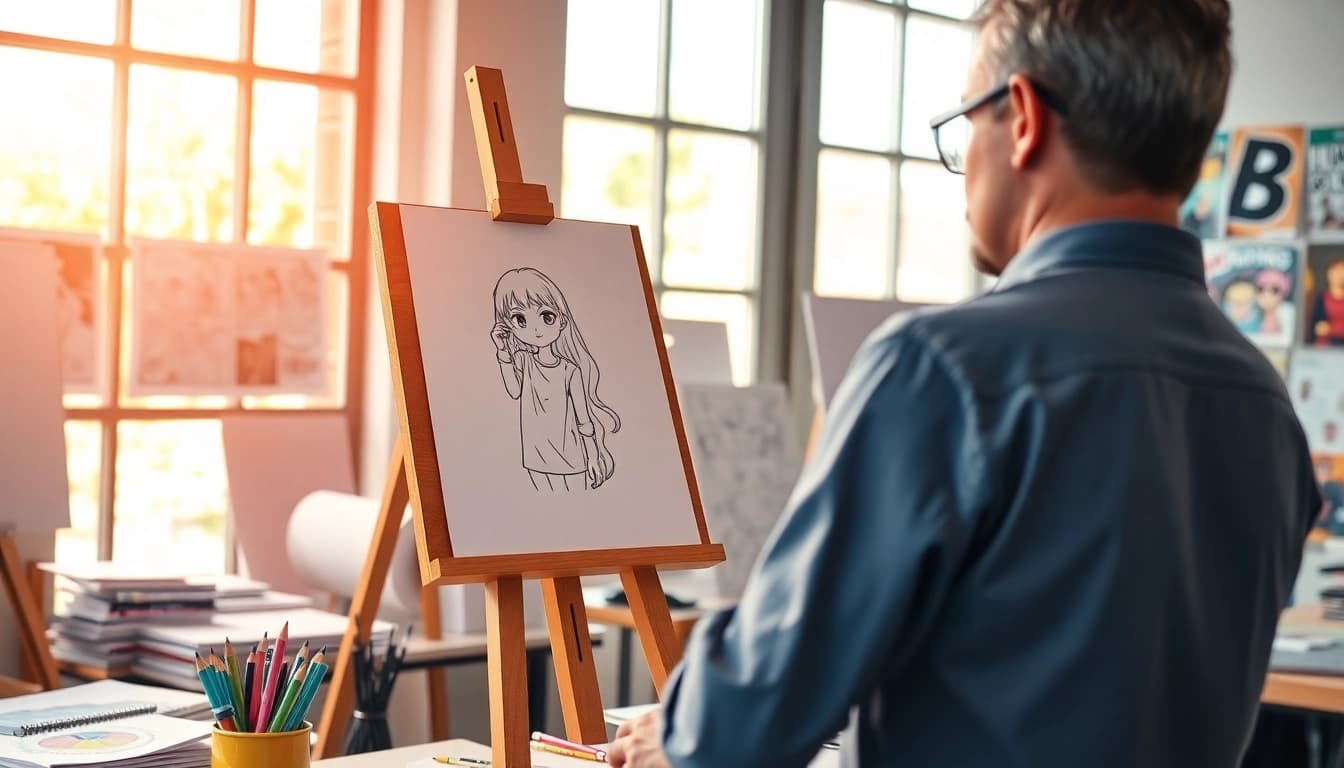 뉴토끼 웹툰 아트웍이 그려지는 작업실의 예술가 모습