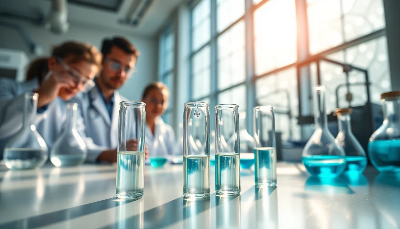 Scientists examining dimethylsulfoxide in a laboratory setting, emphasizing its purity and applications.