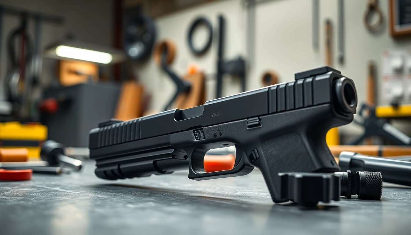 Inspecting the glock 43x slide showcasing its intricate design and features.