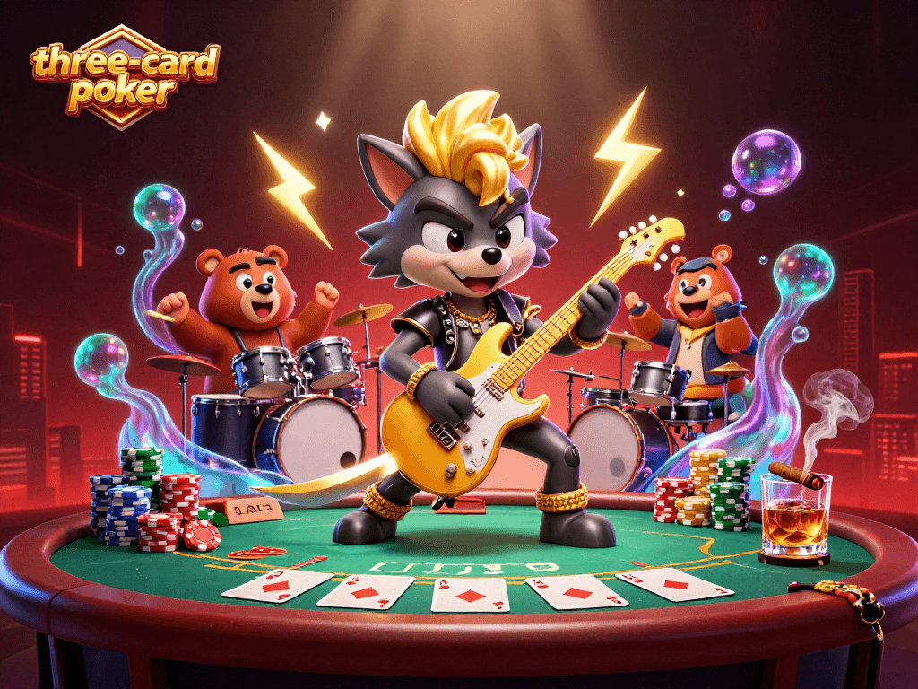 Experience the thrill of three-card-poker with exciting action and vibrant characters in a casino