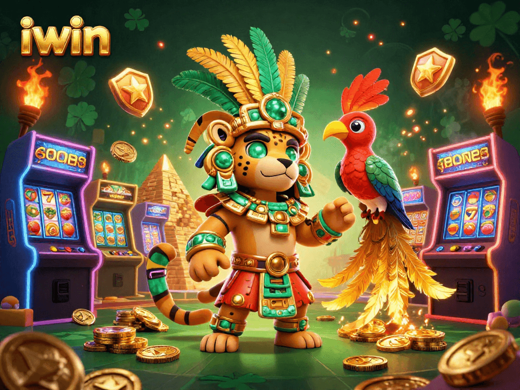 Engage with the iwin casino experience through vibrant 3D illustration showcasing dynamic gaming elements.