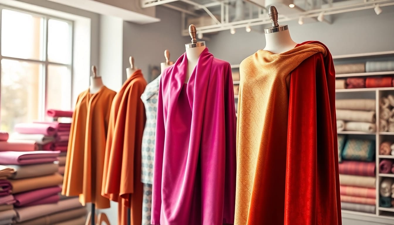 Verken velours de panne per meter met glanzende, veelzijdige kleuren in een showroomsetting.