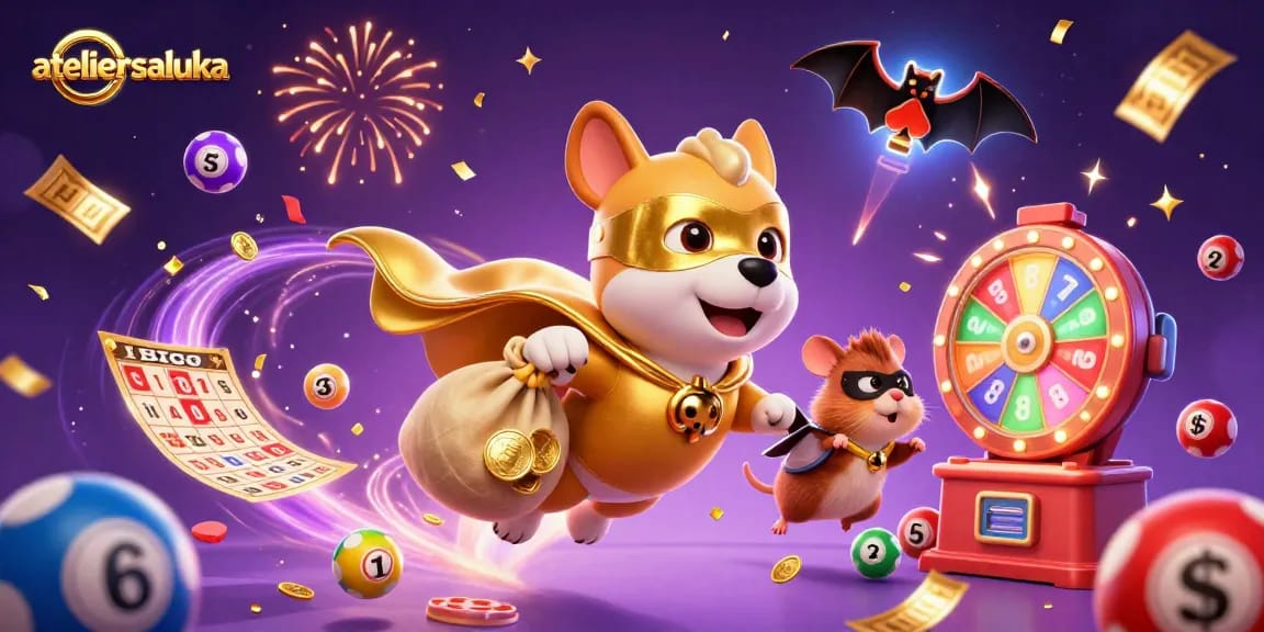 Engage in thrilling gambling adventures with ateliersaluka and lively cartoon characters in action.