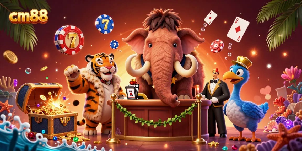 Experience the thrills of cm88 with a vibrant casino scene where characters bring luck to your gaming.