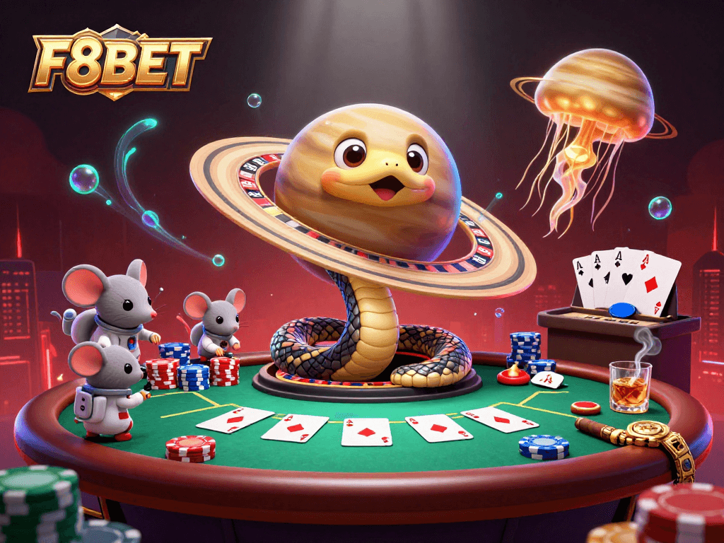 Experience thrilling gameplay at F8BET with astronauts betting in a cosmic casino scene.