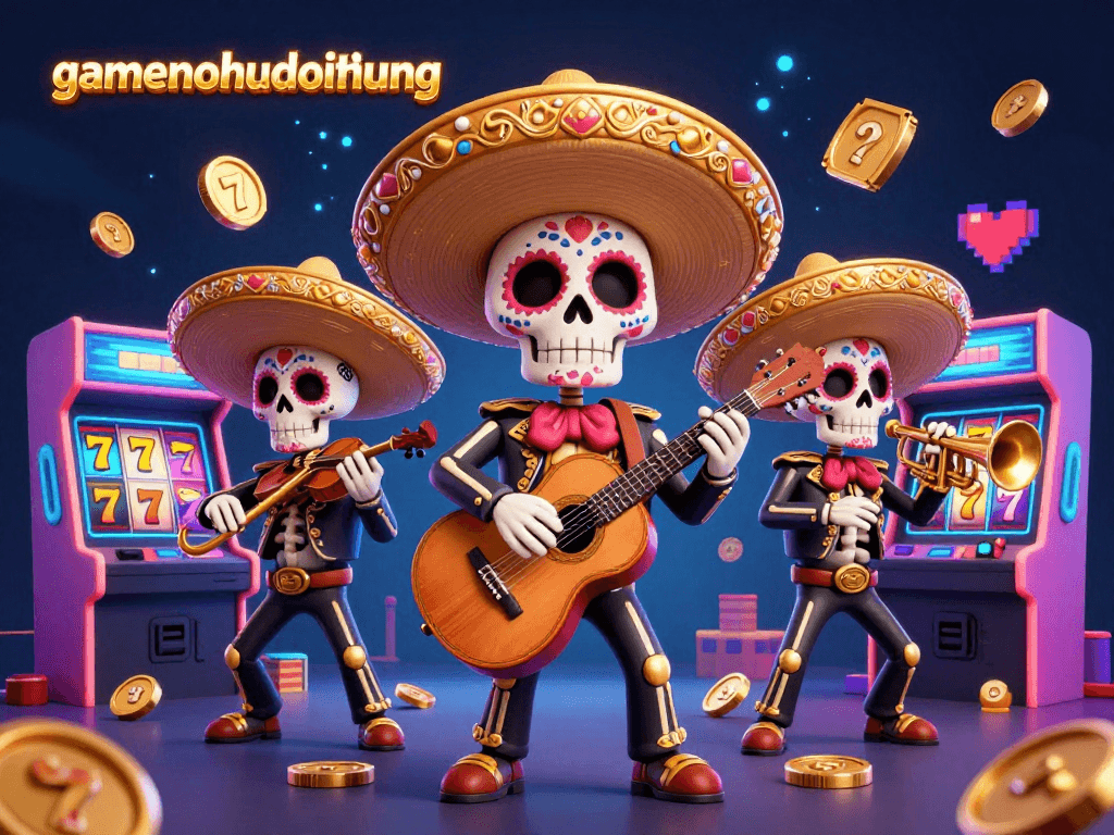 Play slots and win big with gamenohudoithuong in this vibrant Día de los Muertos casino scene.