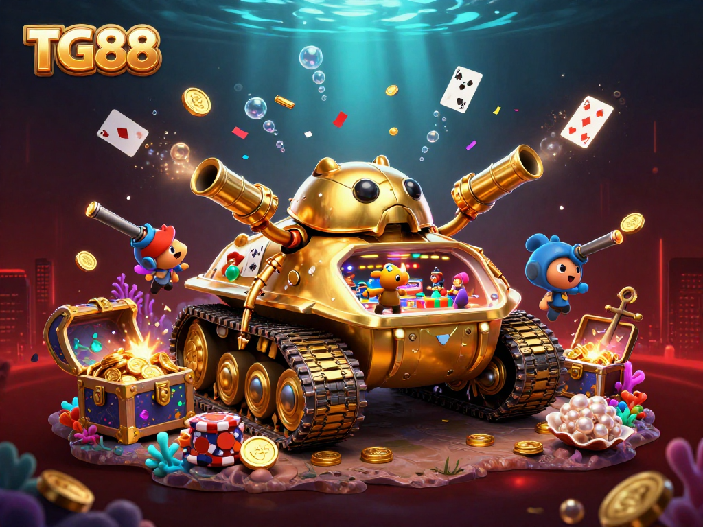Experience the dynamic casino atmosphere of TG88 with a creative 3D beetle tank and vibrant game elements.