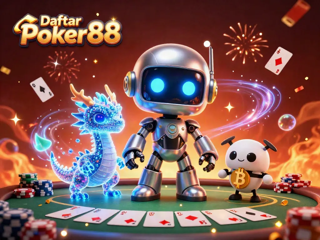 Join the action at Daftar Poker88 with this vibrant 3D casino illustration showcasing poker elements and excitement.