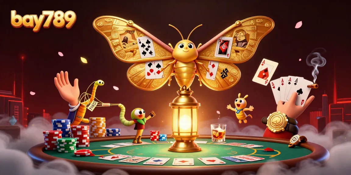 Experience the dynamic gaming scene at bay789 with a vibrant illustration of poker elements and majestic motifs.