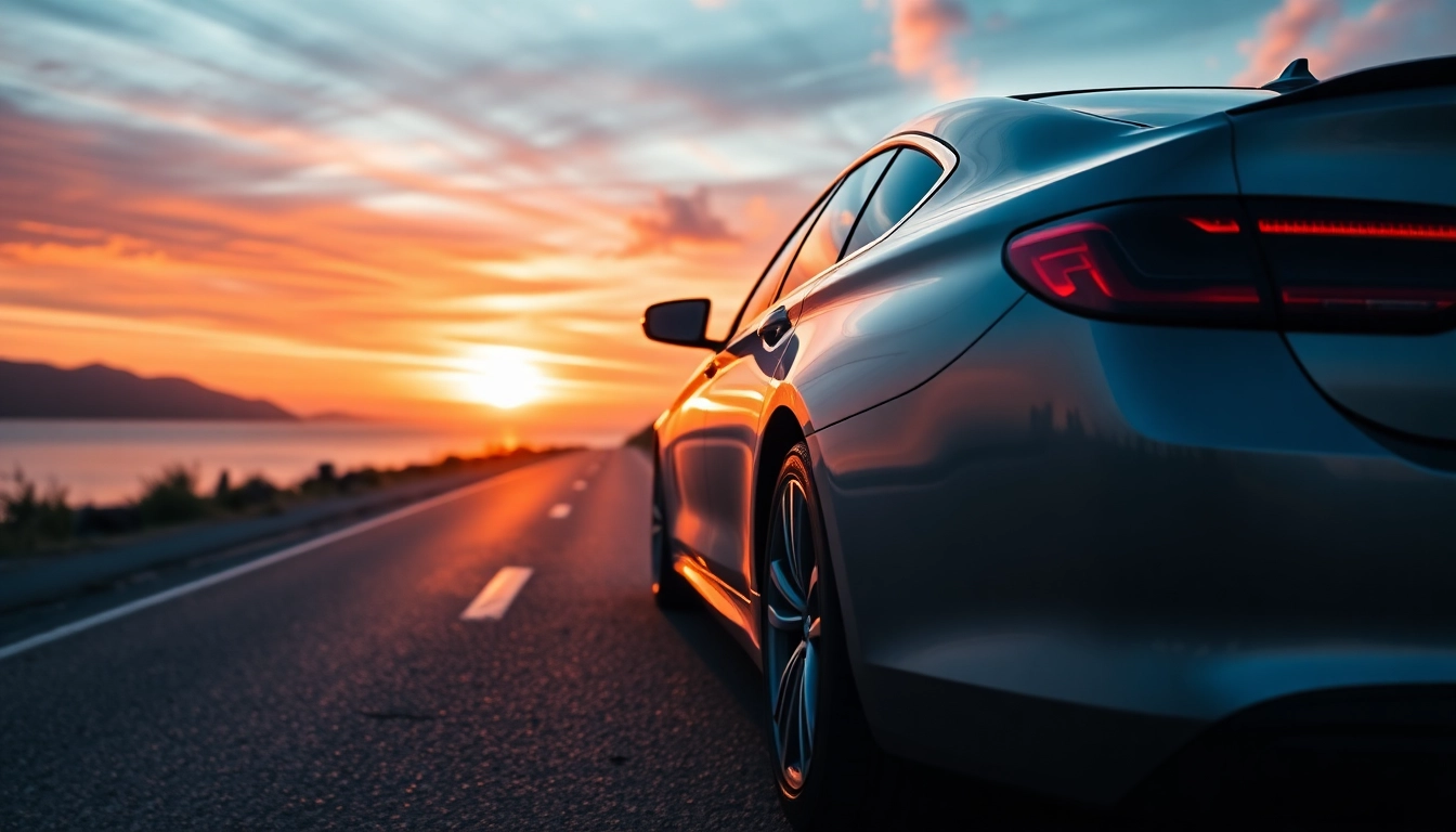Experience the luxury BMW car with stunning views of a coastal sunset.