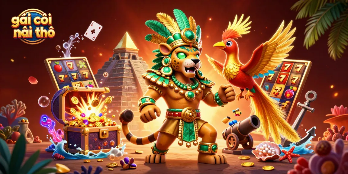 Play exciting slots with gái gọi cần thơ as 3D characters surround colorful game elements.