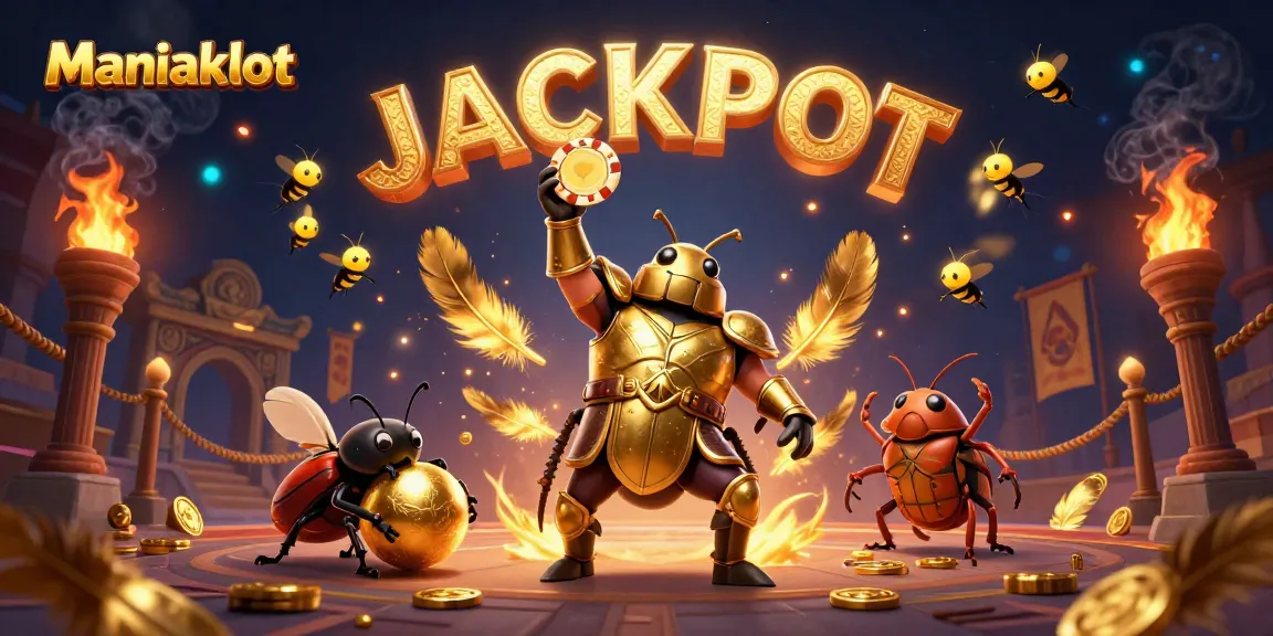 Maniakslot offers a dazzling 3D casino illustration showcasing festive elements and jackpot excitement.