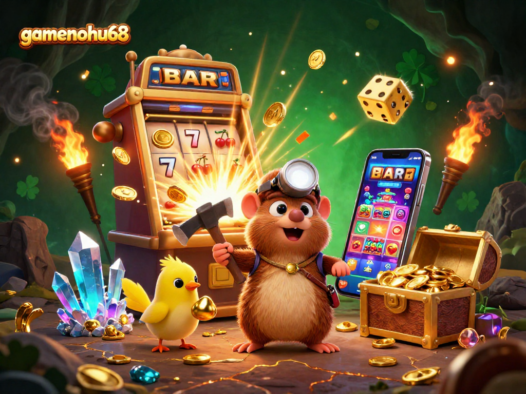Join the adventure with gamenohu68 as the treasure hunter mole finds riches in a vibrant casino scene.