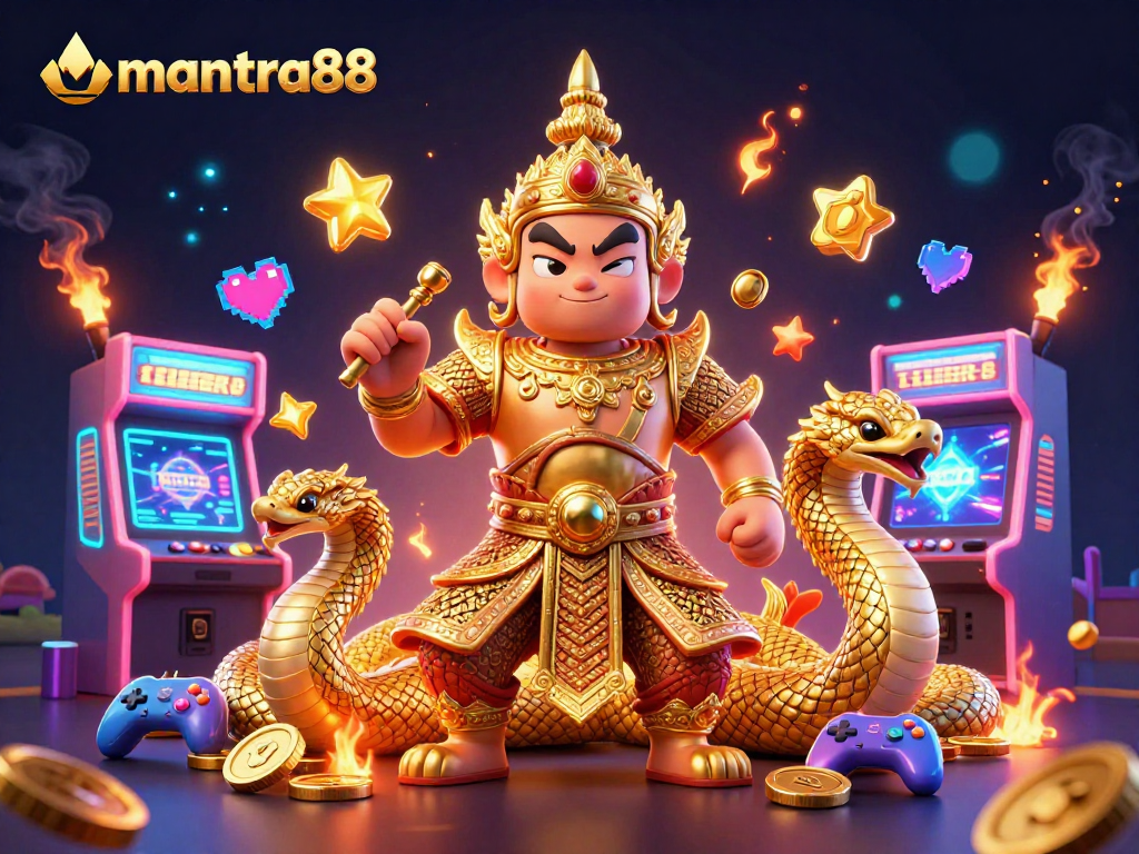 Experience the thrill of mantra88 with vibrant games and 3D characters in a captivating casino setting.