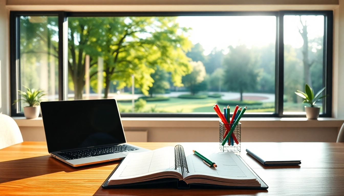 Your Most Productive Life illustrated with a bright and inviting workspace featuring a laptop and planner.