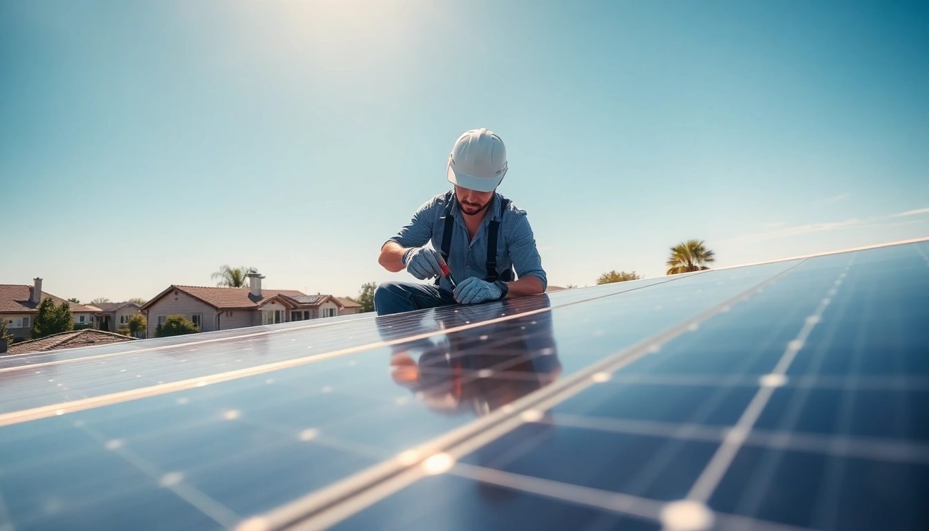 Technician performing solar panel repair near me, ensuring optimal functionality in residential settings.