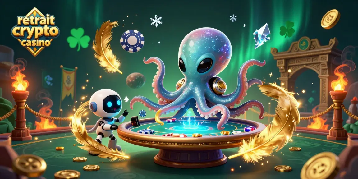 Retraite rapide dans un casino crypto avec un octopus extraterrestre à une table de poker holographique.