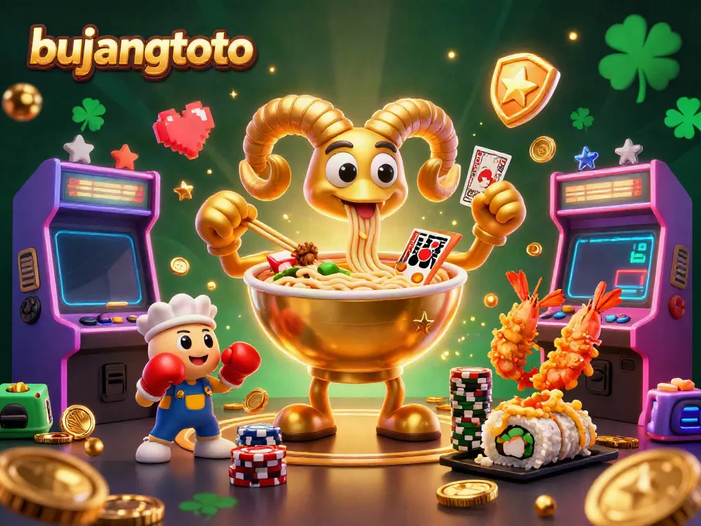 Bujangtoto interactive gaming scene with colorful characters and vibrant casino elements.