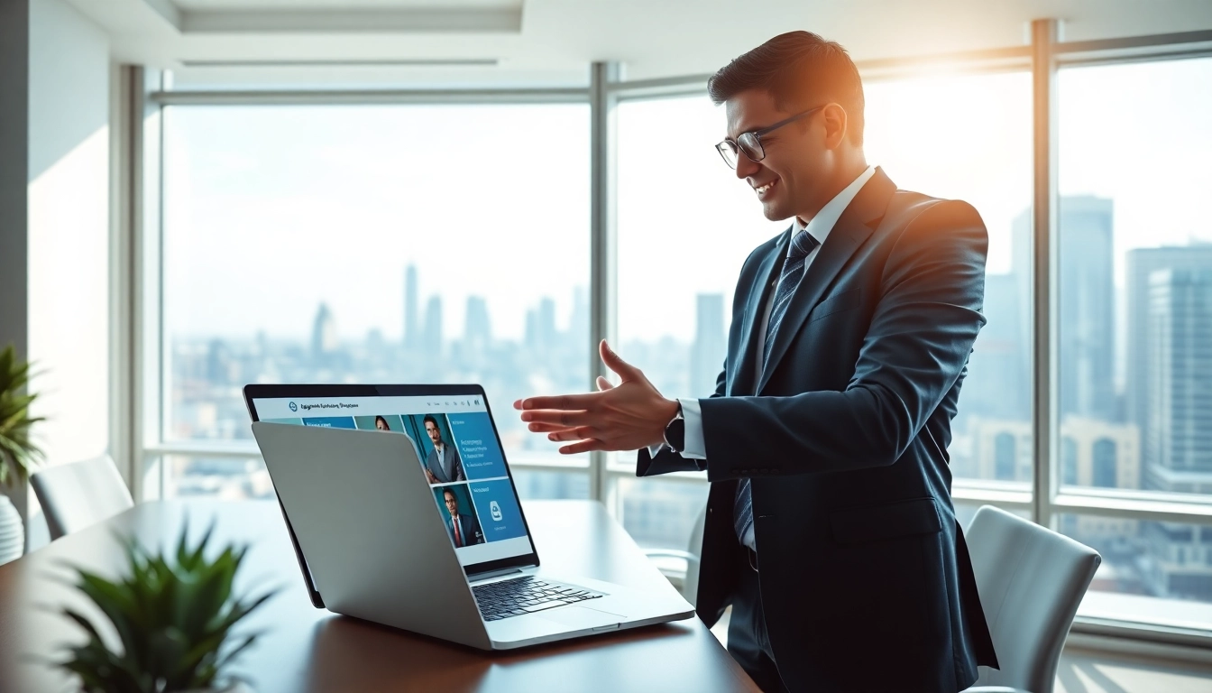 Showcasing agentic sales software in a modern office with professional interaction.