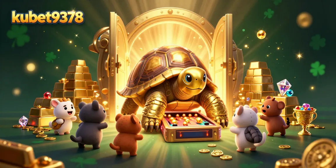 Engage in thrilling gameplay with kubet9378's dazzling casino world featuring a colossal golden tortoise.
