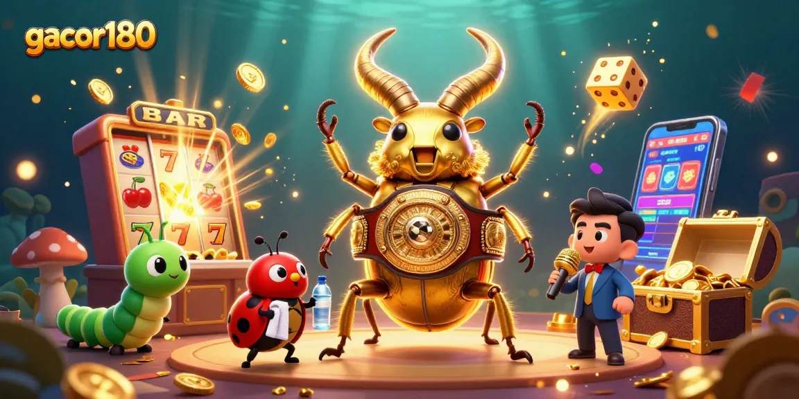 Raih jackpot menggunakan gacor180 dalam ilustrasi kasino ceria dengan karakter unik dan simbol permainan.