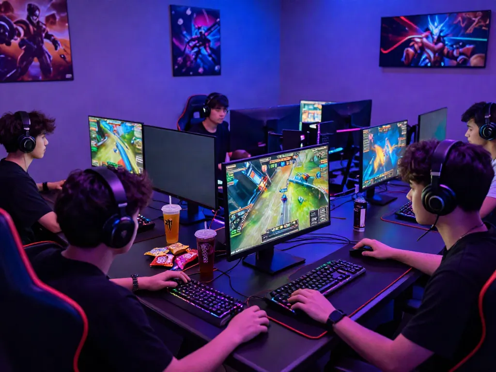 Gamers enjoying an exciting session on a situs gacor slot game with high-end gear.