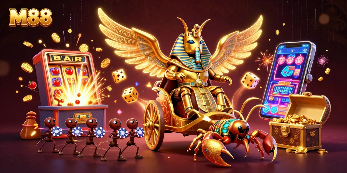 M88 brings thrilling gaming excitement featuring a golden scarab and rich casino elements.