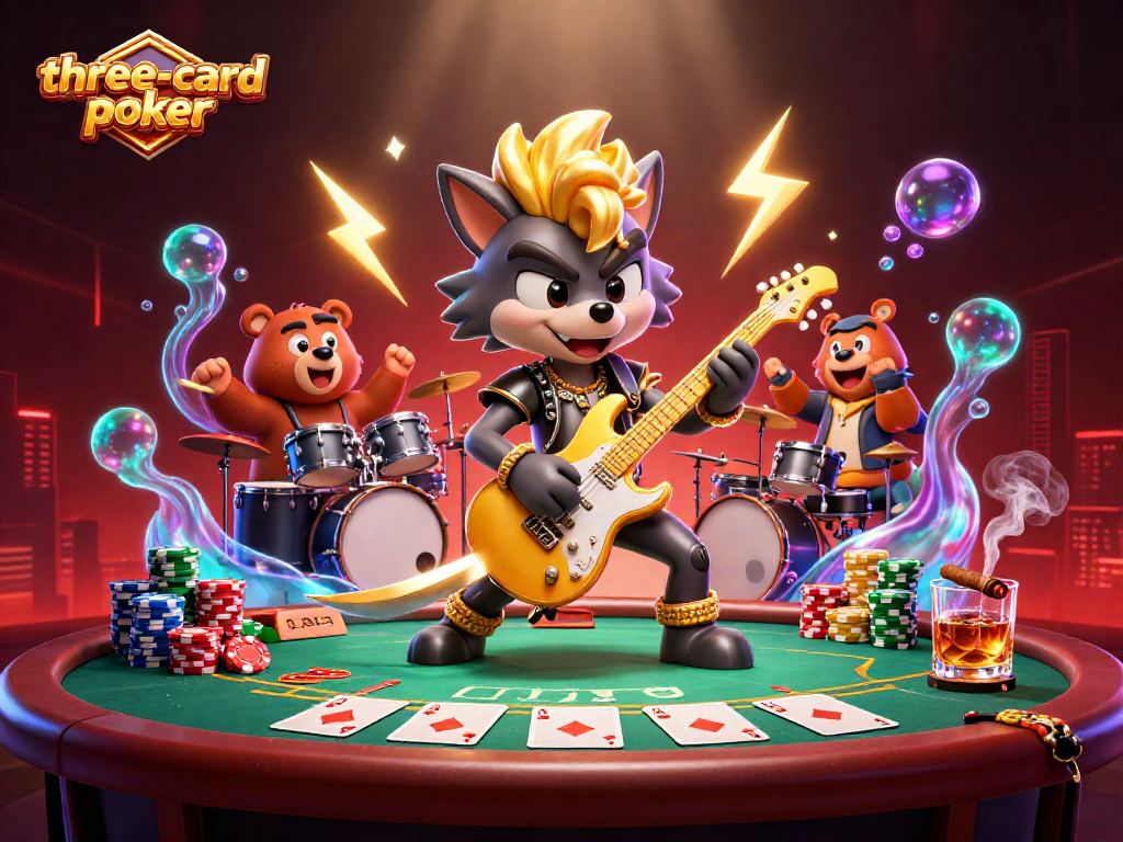 Experience the thrill of three-card-poker with exciting action and vibrant characters in a casino