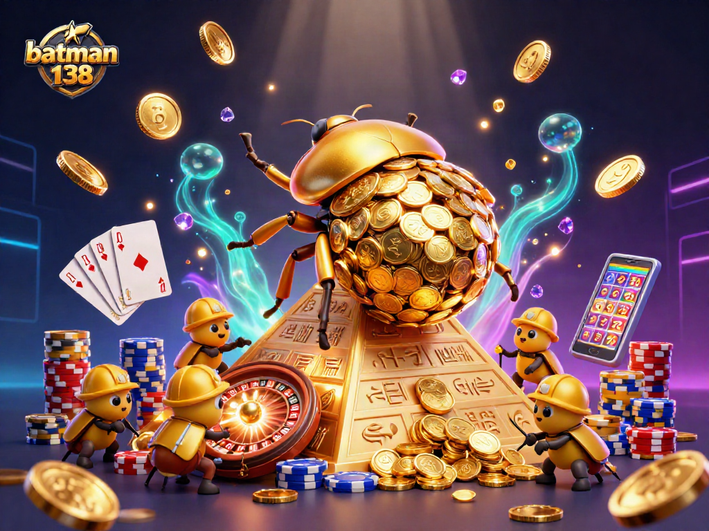 Spin the reels with batman138's vibrant casino visualization featuring golden coins and gaming excitement.