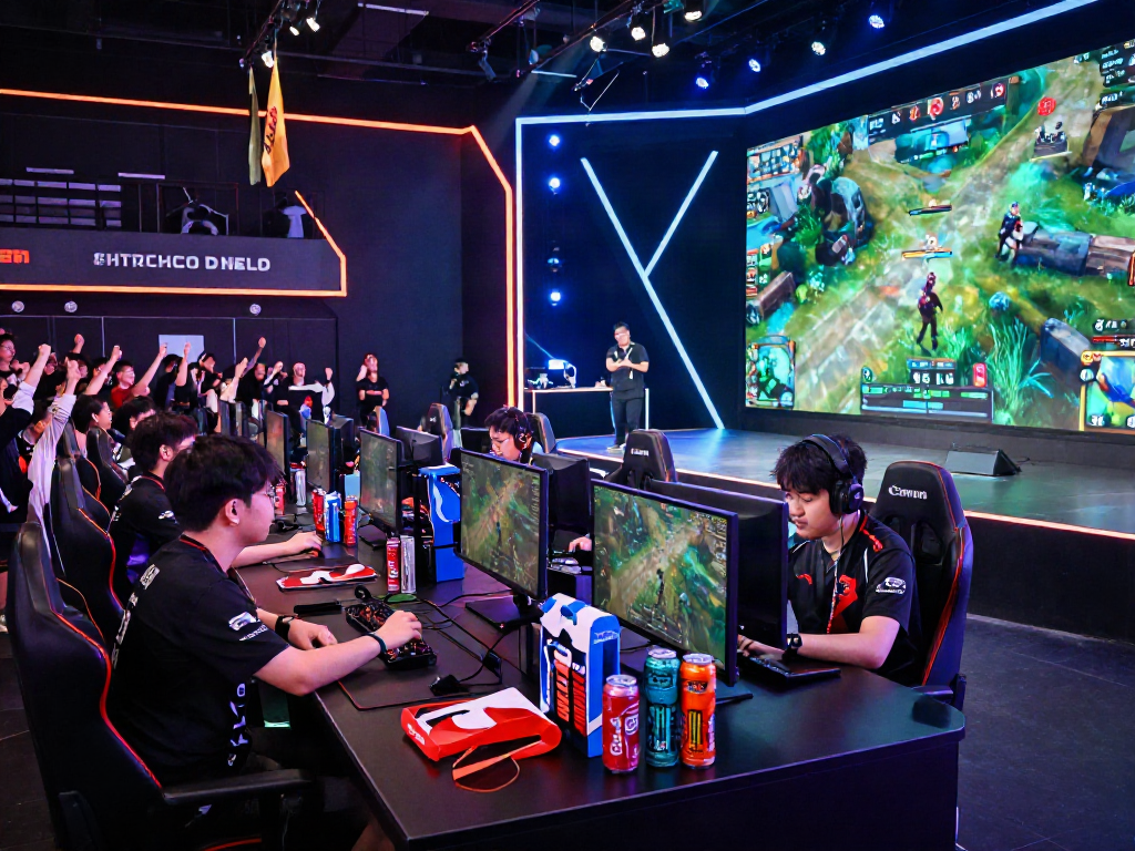 Engaging esports competition at a vibrant venue showcasing 먹튀스팟 검증사이트 players and live action.