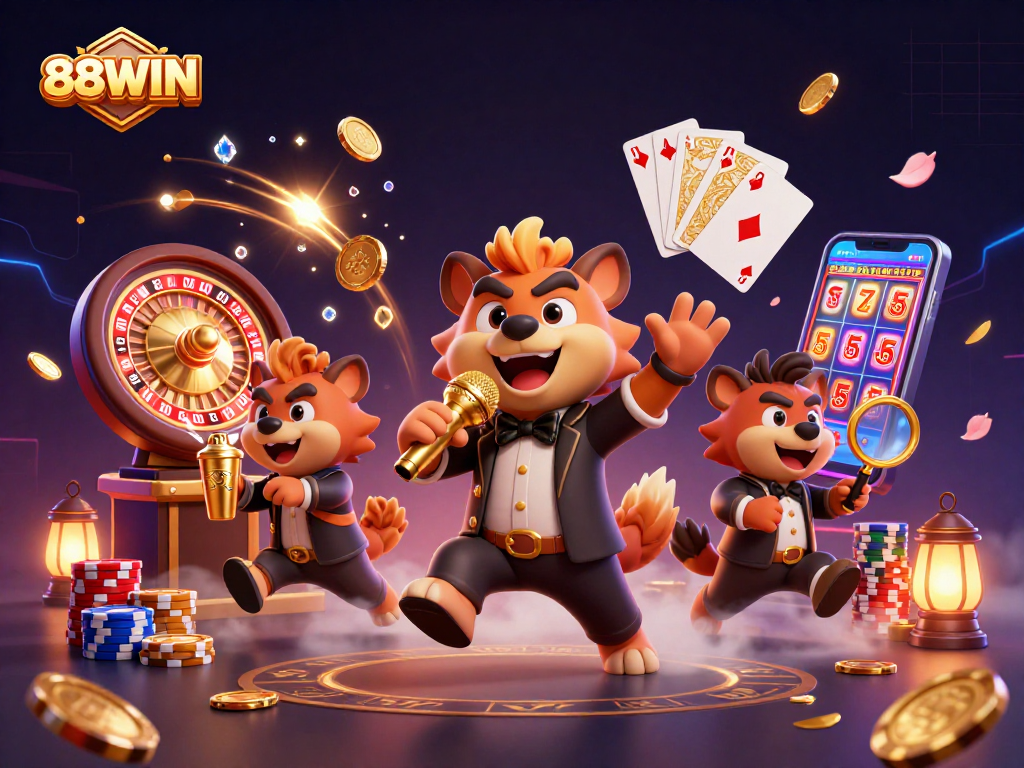 Experience the excitement at 88WIN casino with hyenas mixing drinks, telling jokes, and checking IDs.