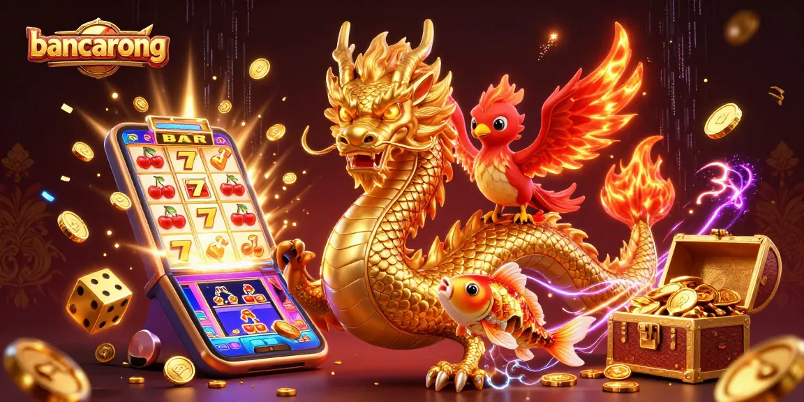 Bancarong immersive casino scene featuring a golden dragon, phoenix, and koi fish amid jackpot excitement.