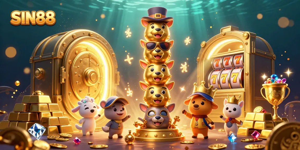 SIN88 showcases immersive casino excitement with a golden totem pole and immersive slot elements.
