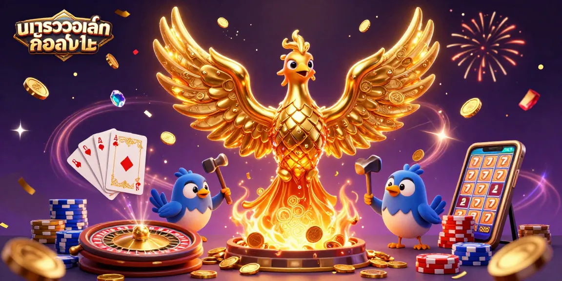 Engage with บาคาร่าวอเลท คืออะไร showcasing a golden phoenix with cascading coins and casino elements in this rich 3D scene.