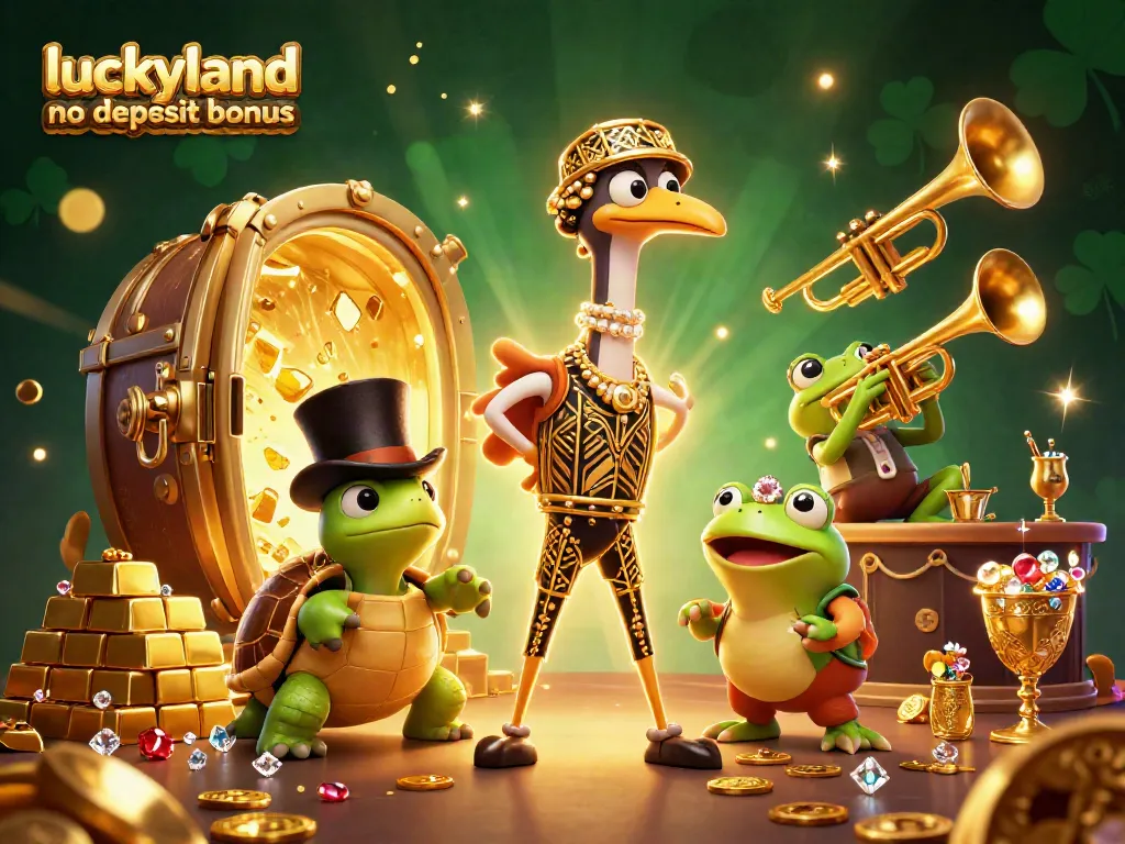Win big with the luckyland casino no deposit bonus, featuring exciting game characters and treasures.