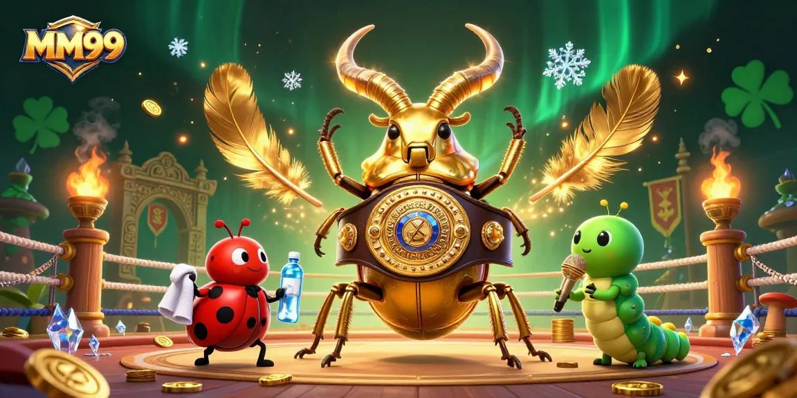 Engage with MM99 as a giant golden stag beetle enters an action-packed 3D casino showdown.