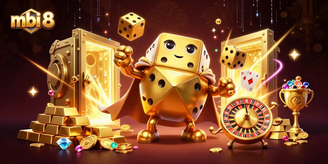 Experience thrilling gameplay with mbi 8's vibrant golden dice golem juggling treasures, ideal for online gamblers.