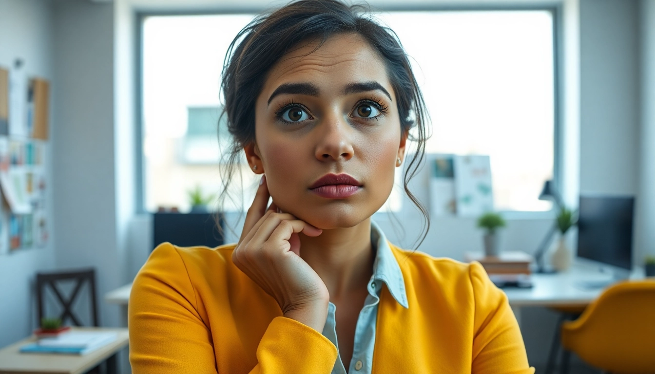 Contemplating an Ideal Career in a bright modern office with inspiration boards.