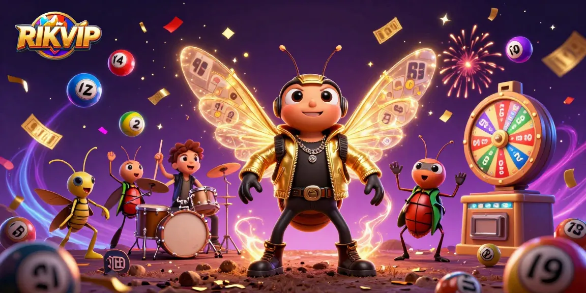 RIKVIP brings excitement with a lively scene showcasing a rock star and game elements.