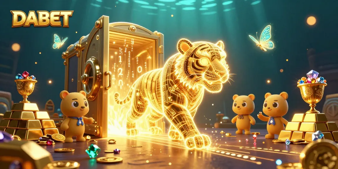 DABET offers players an immersive casino experience with a magical neon-infused illustration featuring winning treasures and dynamic gameplay.