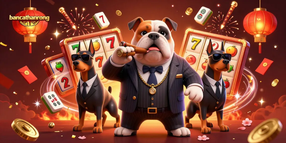 bancathanrong captivates with vibrant slot gaming scene showcasing mafia boss and Doberman guards.