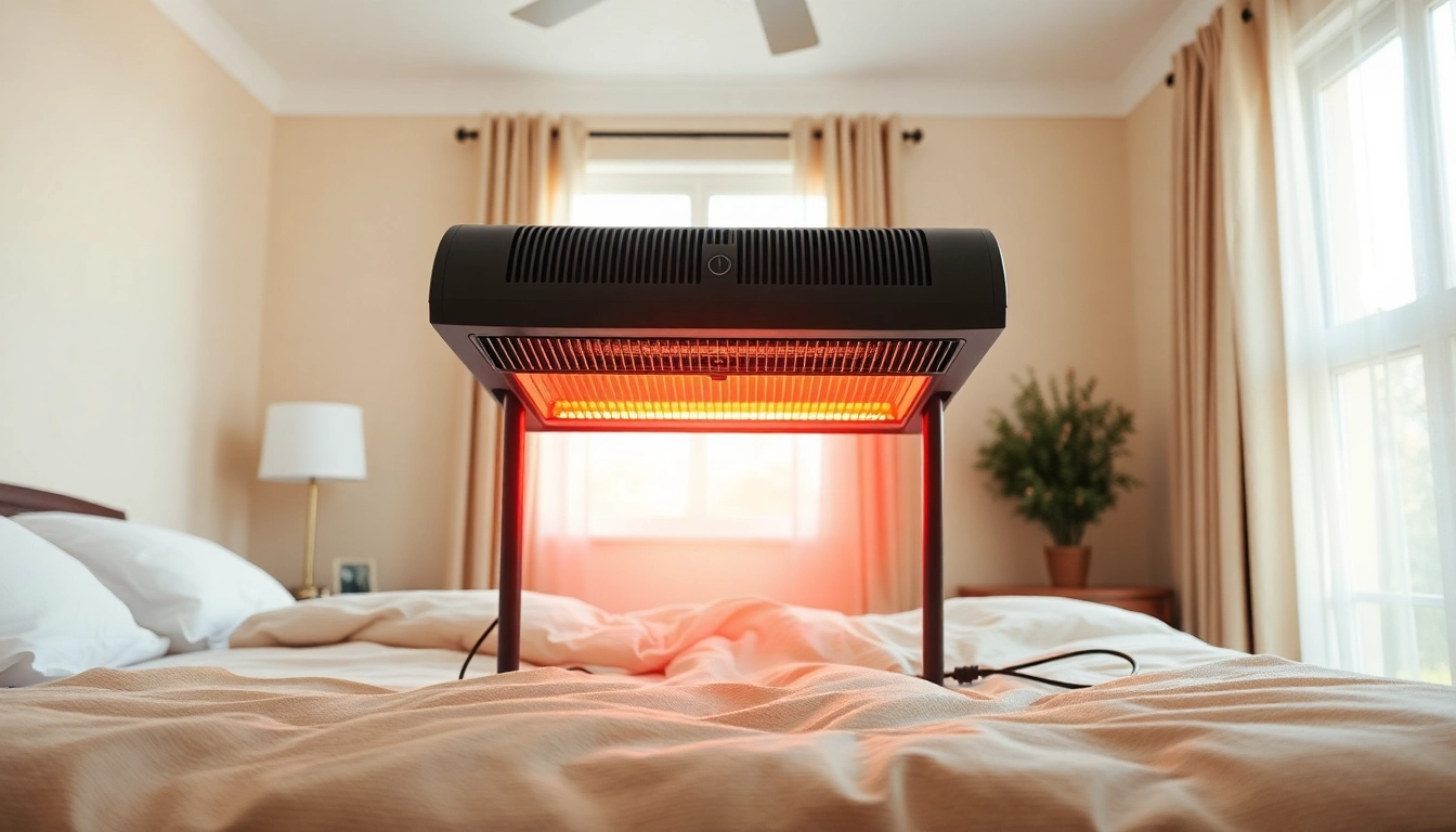 Visual representation of bed bug heat treatment setup in a well-lit bedroom.