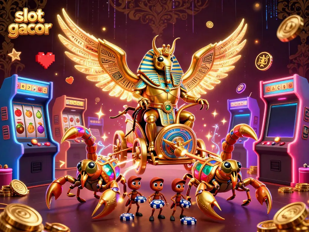 Experience the excitement of slot gacor with vibrant 3D characters and games in an engaging casino scene.