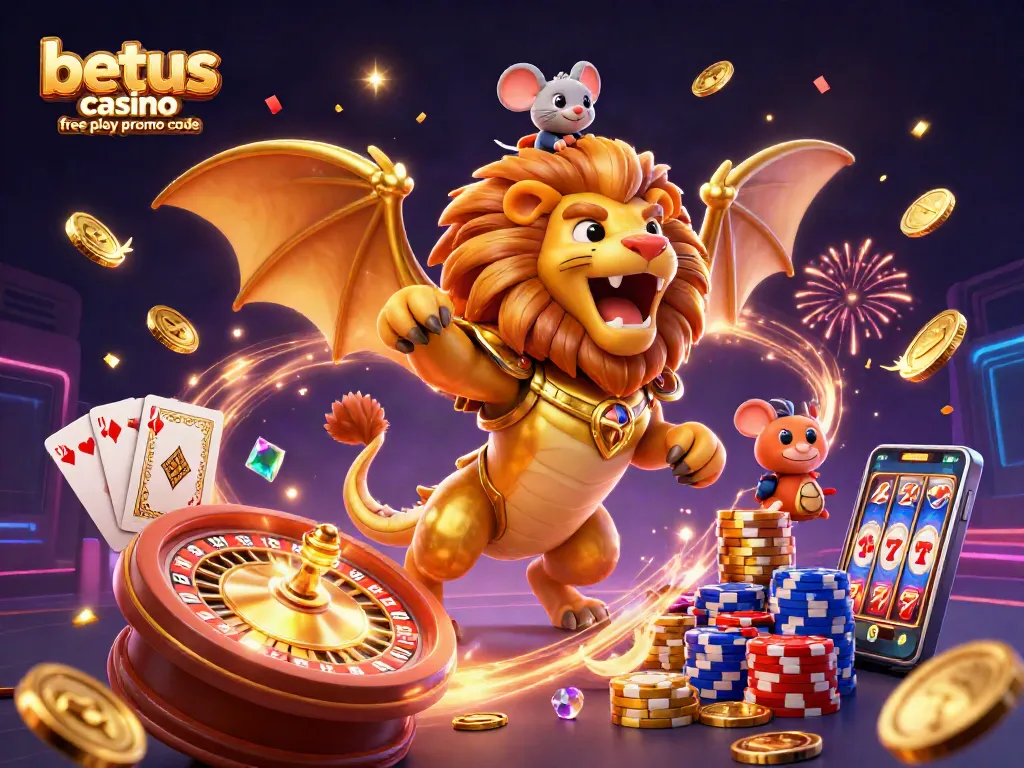 Win big with the betus casino free play promo code in this vibrant casino-themed illustration.