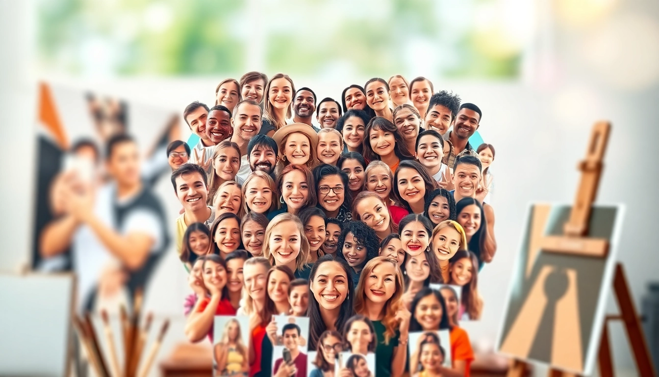 Creating a captivating selfie mosaic showcasing diverse emotions and backgrounds in a heart design.