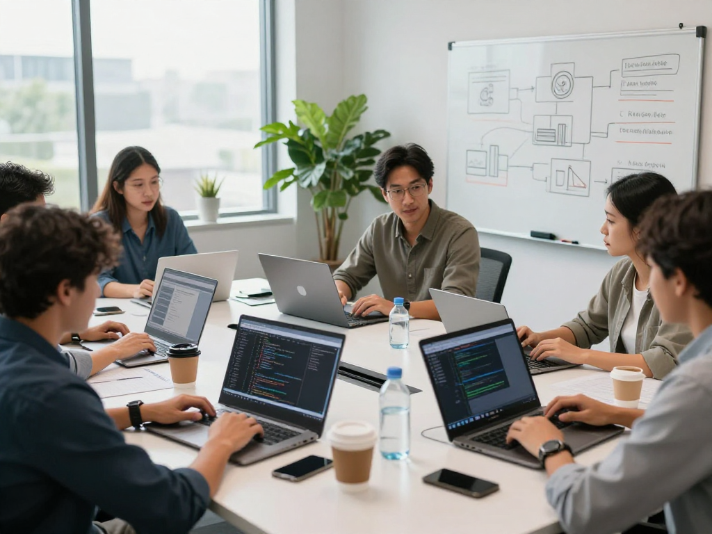 Team collaborating at a modern office showcasing hosting en mexico solutions and technology.