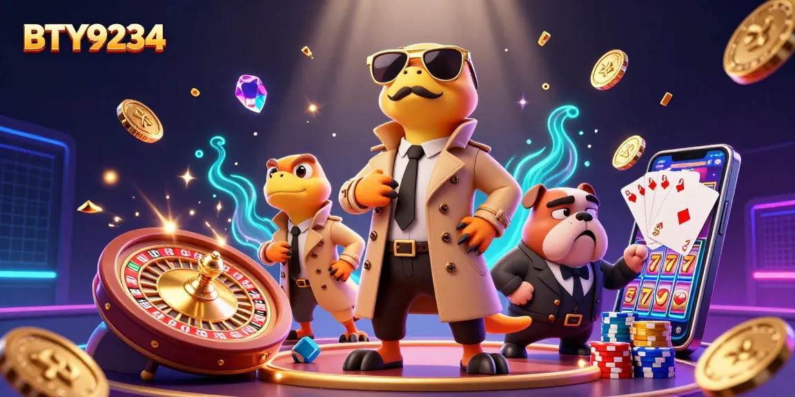 Engage in exciting gaming adventures at BTY9234 with raptors in casino attire amid vibrant scenes.