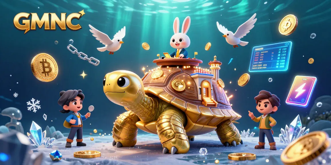 Experience GMNC's vibrant casino scene filled with golden coins and dynamic crypto elements.