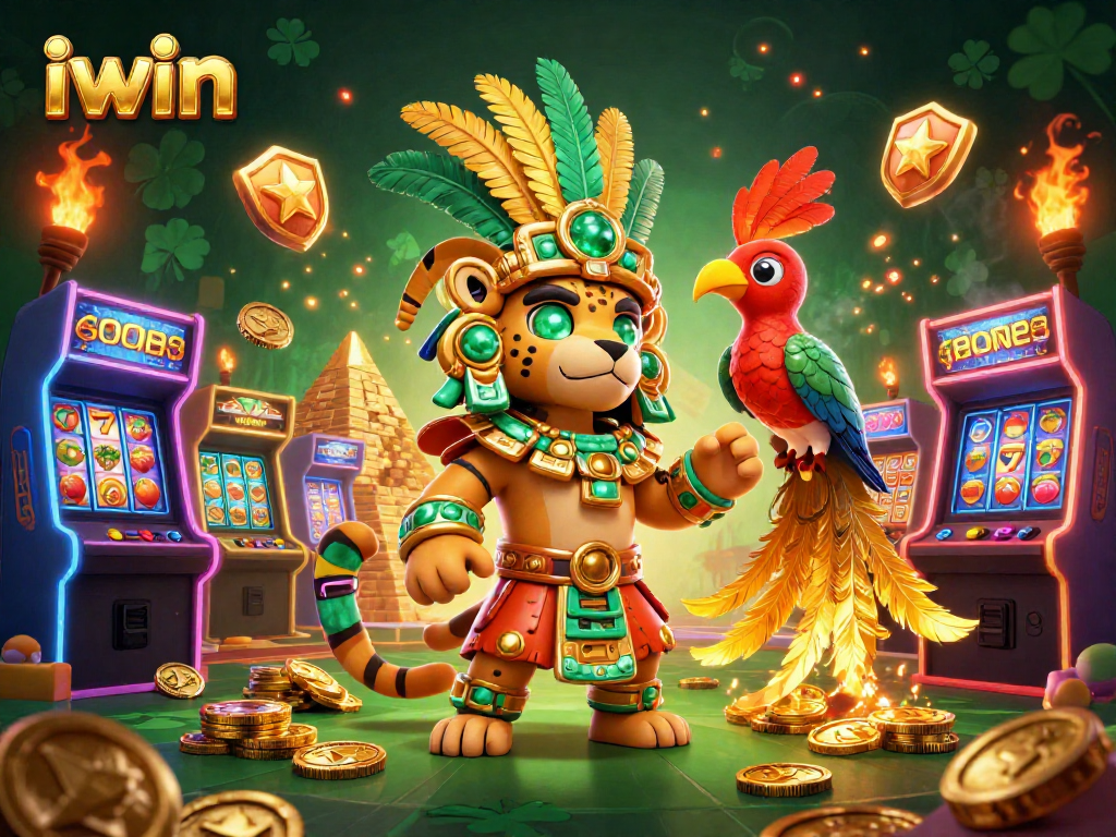 Engage with the iwin casino experience through vibrant 3D illustration showcasing dynamic gaming elements.