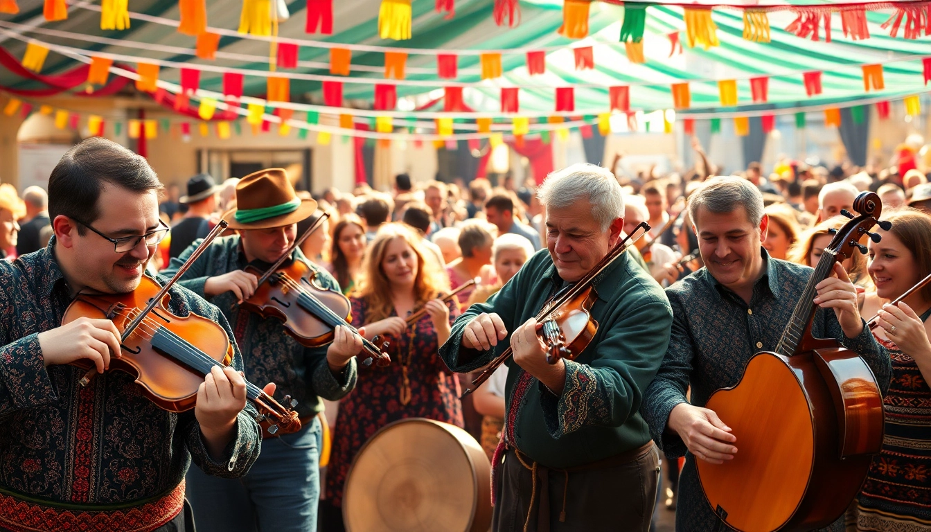 O atmosferă vibrantă a muzicii populare românești și bucuria oamenilor la festival.